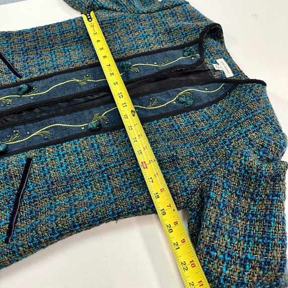 Vintage David Brooks Blue Green Tweed Fully Lined Cardigan Jacket Tassels Sz 8 - Picture 12 of 15